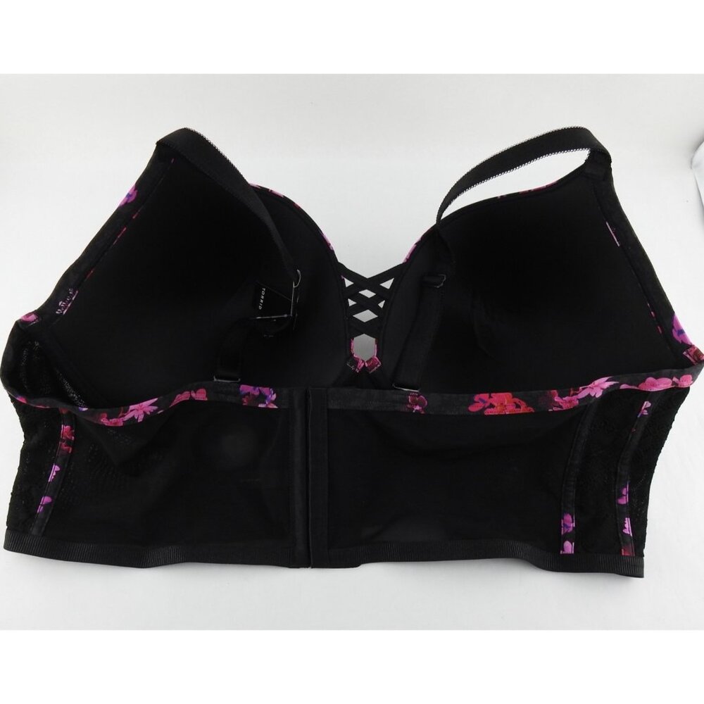 New Torrid XO Plunge Push Up Bra Moody Floral Rich Black Sz 44DDD Sexy Corset - Picture 5 of 7